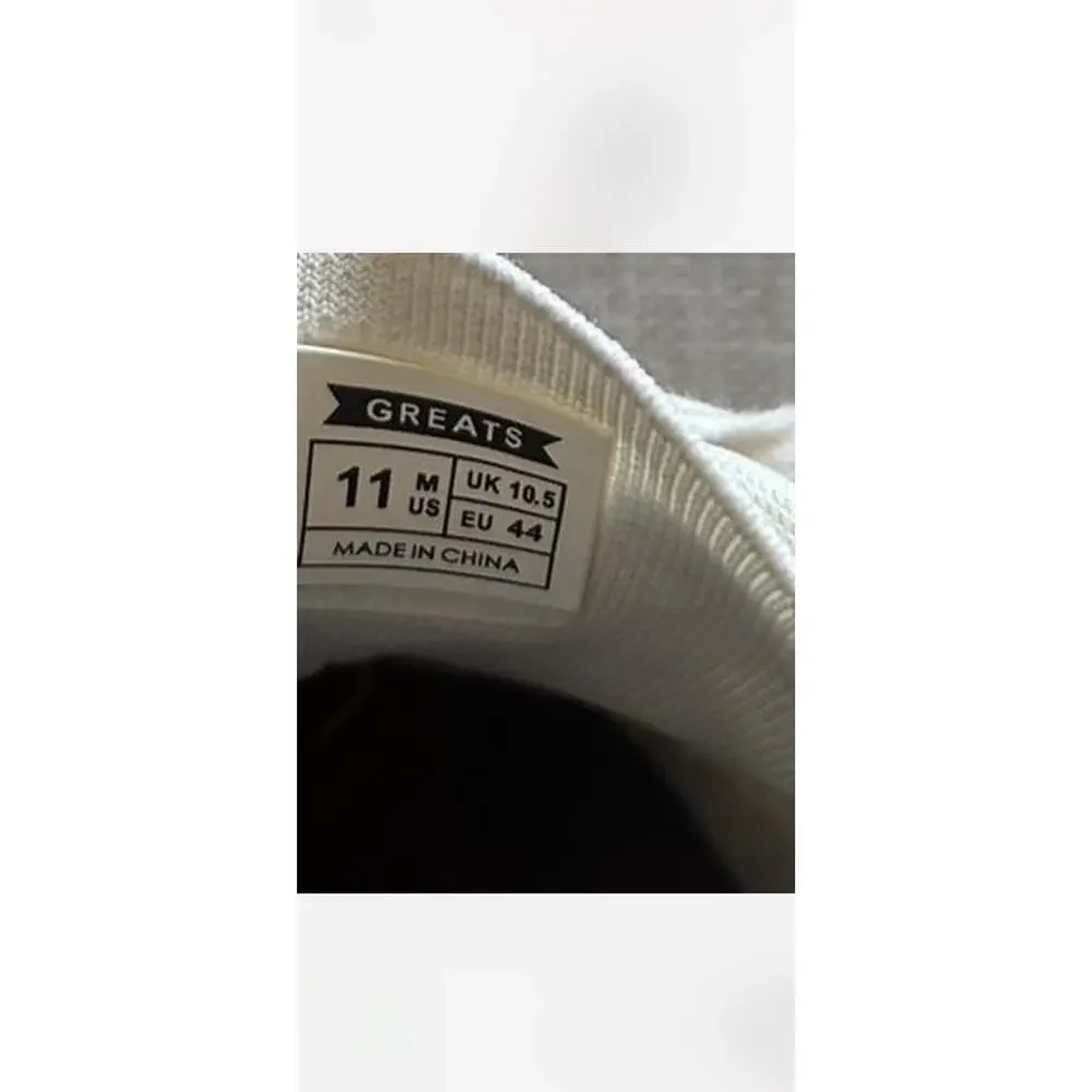 Greats Men's White Low Top Lace-Up Sneakers with Gum Rubber Sole Casual Mens 11